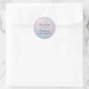 Sticker Rond Baby Shower Flocon de Neige d'Hiver