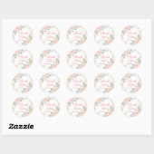 Sticker Rond Baby Shower Flocon de Neige Floral Rose Hiver (Feuille)