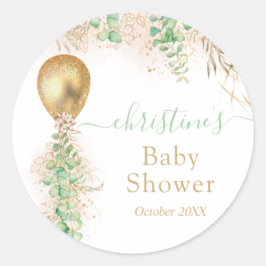 Sticker Rond Baby shower Floral à bulle d'or (Devant)