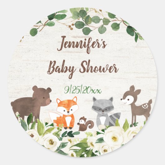 Sticker Rond Baby shower Floral animal forestier (Devant)