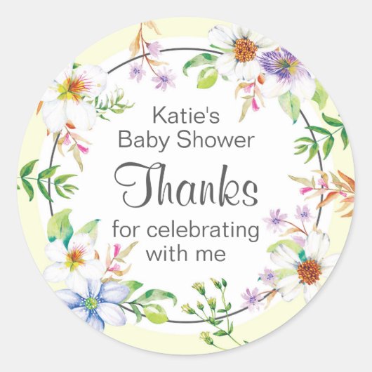 Sticker Rond baby shower floral aquarelle (Devant)