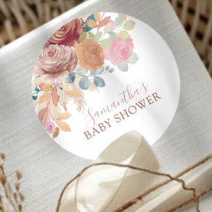Sticker Rond Baby Shower Floral Aquarelle Moderne