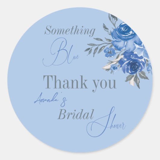 Sticker Rond Baby Shower Floral Aquarelle Quelque Chose de Bleu (Devant)