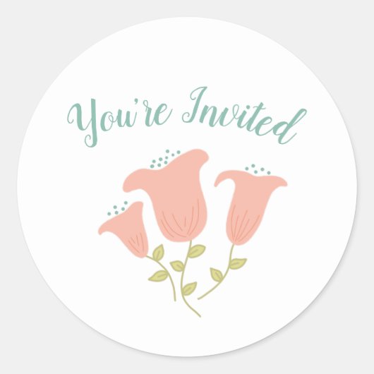 Sticker Rond Baby shower floral blanc VOUS ÊTES INVITÉ (Devant)