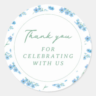 Sticker Rond Baby shower Floral Bleu