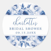 Sticker Rond Baby Shower Floral Bleu (Devant)