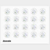 Sticker Rond Baby shower Floral Bleu Adresse de retour (Feuille)