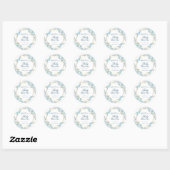 Sticker Rond Baby shower floral bleu simple (Feuille)