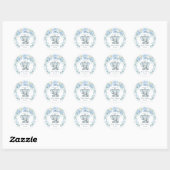 Sticker Rond Baby shower Floral Blue Elephant (Feuille)