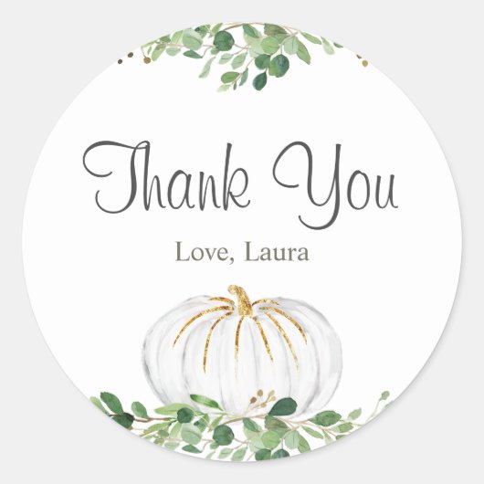 Sticker Rond Baby shower Floral Citrouille blanc (Devant)