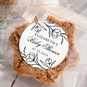 Sticker Rond Baby shower floral croisé noir et blanc