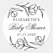 Sticker Rond Baby shower floral croisé noir et blanc (Devant)
