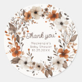 Sticker Rond Baby shower floral d'automne (Devant)