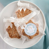 Sticker Rond Baby shower floral de Bow bleu oie soyeux