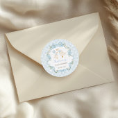 Sticker Rond Baby shower floral de Bow bleu oie soyeux