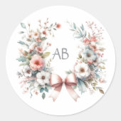 Sticker Rond Baby shower floral de Bow romantique Monogramme (Devant)