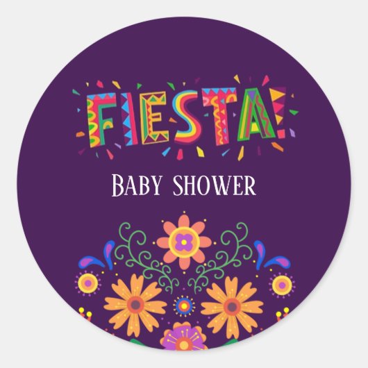 Sticker Rond Baby shower Floral de Fiesta violette (Devant)