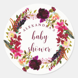 Sticker Rond Baby shower floral de la guirlande   de Boho