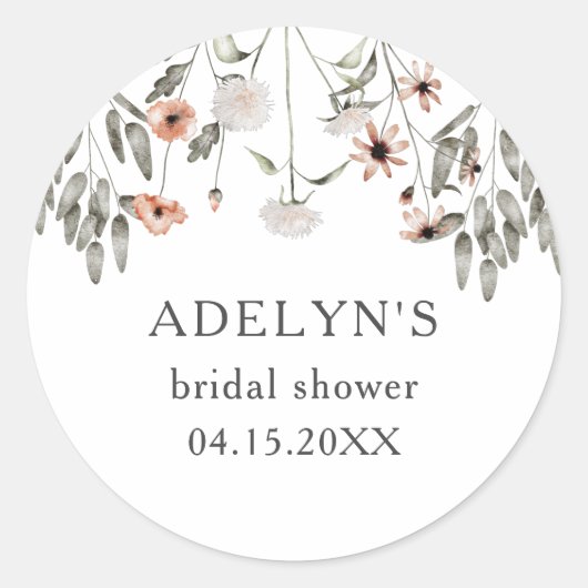 Sticker Rond Baby Shower Floral de Printemps Mariée (Devant)