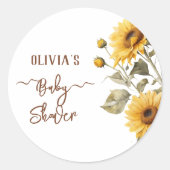 Sticker Rond Baby shower floral de Sunflower Elegant Boho (Devant)