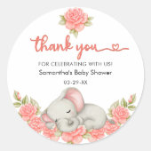 Sticker Rond Baby shower floral d'éléphant rose (Devant)
