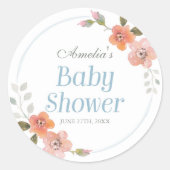 Sticker rond Baby shower floral délicat (Devant)