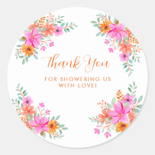 Sticker Rond Baby shower floral d'été brillant merci autocollan