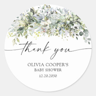 Sticker Rond Baby shower floral d'Eucalyptus