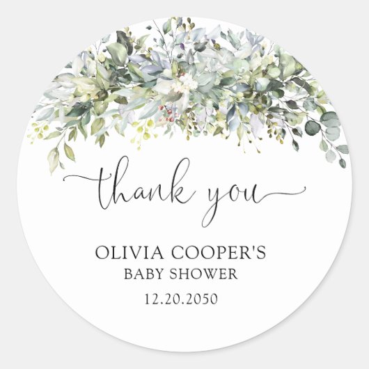 Sticker Rond Baby shower floral d'Eucalyptus (Devant)