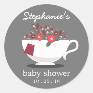 Sticker Rond Baby shower floral doux de thé de tasse de thé