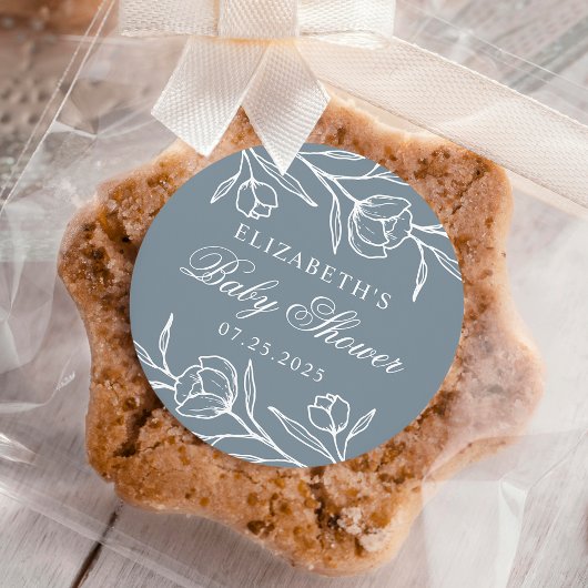 Sticker Rond Baby shower floral Dusty