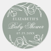 Sticker Rond Baby shower floral esquissé (Devant)