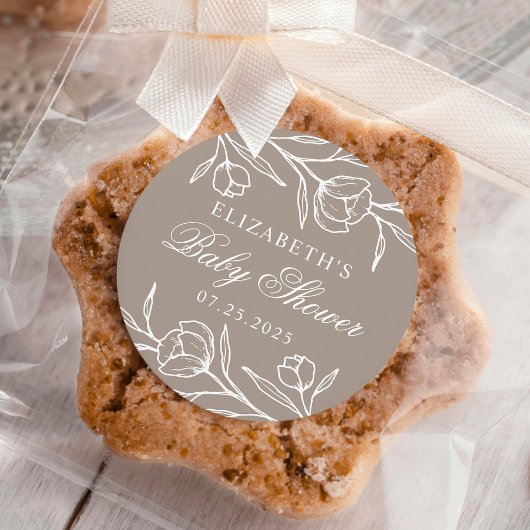 Sticker Rond Baby shower floral esquissé