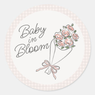 Sticker Rond Baby shower Floral Fleur Rose