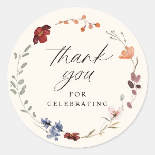 Sticker Rond Baby shower Floral Fleur sauvage Boho