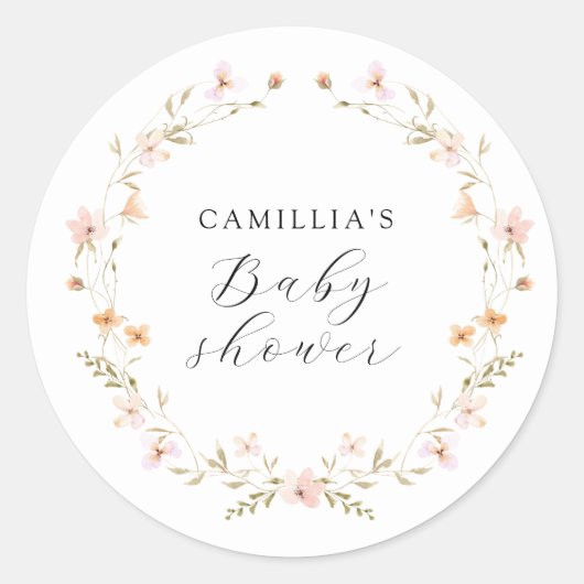 Sticker Rond Baby shower Floral fleur sauvage Boho (Devant)