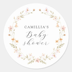 Sticker Rond Baby shower Floral fleur sauvage Boho