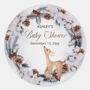 Sticker Rond Baby shower floral hivernal rustique