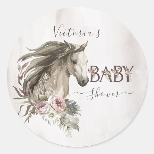Sticker Rond Baby shower Floral Horse Ranch (Devant)