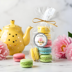 Sticker Rond Baby shower floral jaune de rayure de tasse de th