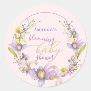 Sticker Rond Baby shower floral Lilac