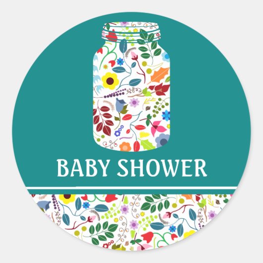 Sticker Rond Baby shower Floral Mason Jar (Devant)