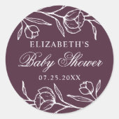 Sticker Rond Baby shower floral mauve esquissé (Devant)