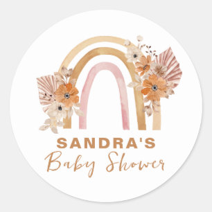 Sticker Rond Baby shower floral neutre en terre cuite Boho arc-