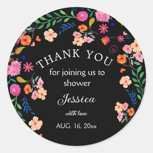 Sticker rond baby shower Floral Party mexicain (Devant)