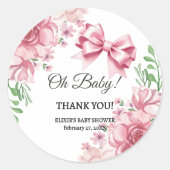 Sticker Rond Baby shower Floral Pink Bow (Devant)