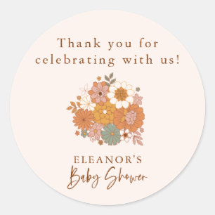 Sticker Rond Baby shower Floral Retro Merci Boho