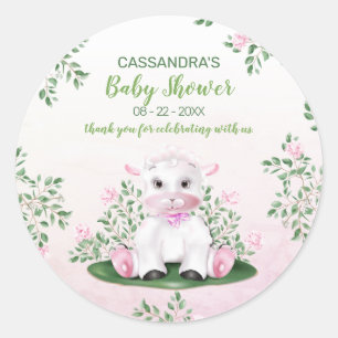 Sticker Rond Baby shower floral rose agneau