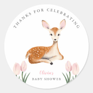 Sticker Rond Baby shower Floral rose cerf mignon