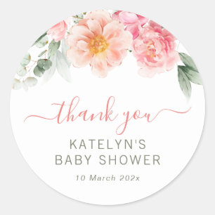 Sticker Rond baby shower floral rose classique collant rond